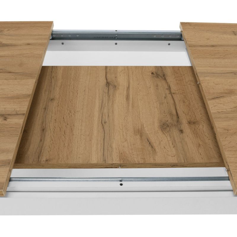 Jedálenský stôl, 135x86cm, rozkladací, DTD, biely, dub wotan, VILGO