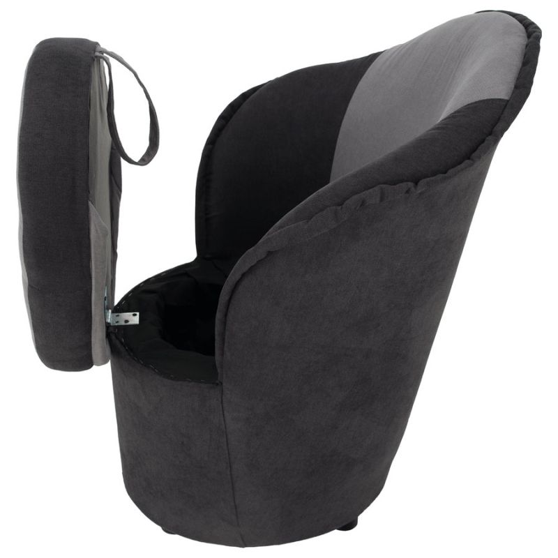 Kreslo s úložným priestorom, tmavosivá a svetlosivá látka, PERSI