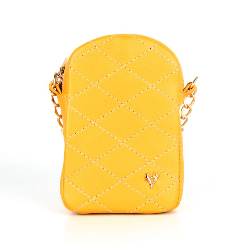 Malá kožená kabelka na mobil v horčicovej farbe