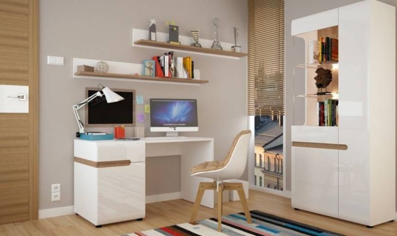 Vitrína, 64cm, biela, biely lesk, dub truflowy, LYNATE TYP 01P