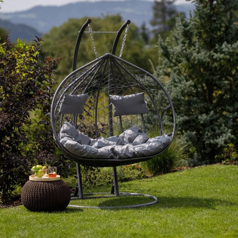 Závesné dvojkreslo, kov sivý, látka sivá, DALVEA 2 NEW