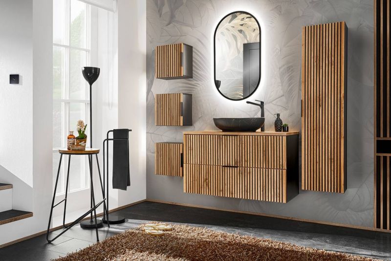 Skrinka do kúpeľne, 35cm, čierna, dub wotan, XILO BLACK WOTAN 83-01-D-1D