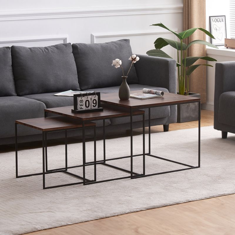 Set 3ks odkladacích stolíkov 60x60cm, MDF orech, AF-3008 WAL