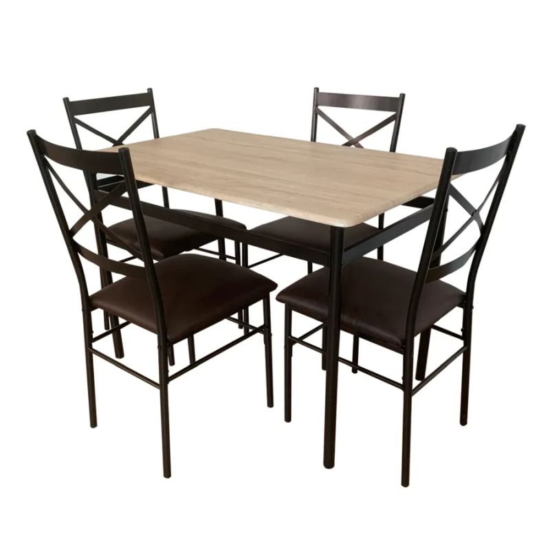 Jedálenský set 1+4, 110x70cm, MDF, dub sonoma, ekokoža hnedá, NAREN