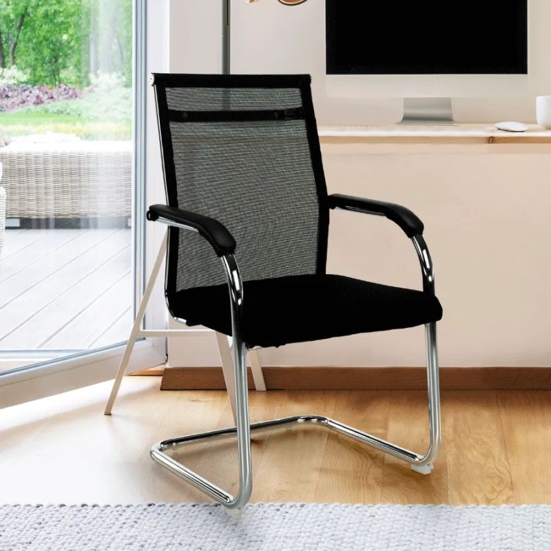 Zasadacia stolička, čierna sieťovina, kov strieborný, ESIN