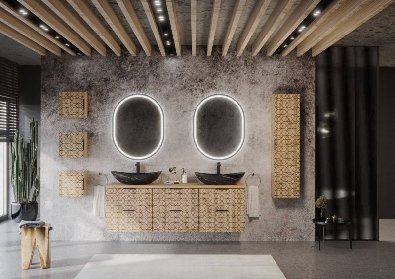 Skrinka pod umývadlo, 80cm, dub wotan, čierna, DIAMOND 82-80-D-2S