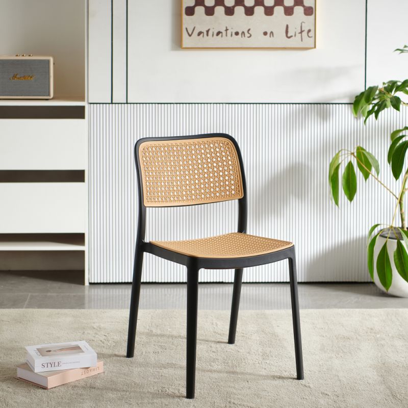 Stohovateľná stolička, čierny a béžový plast, RAVID TYP 1