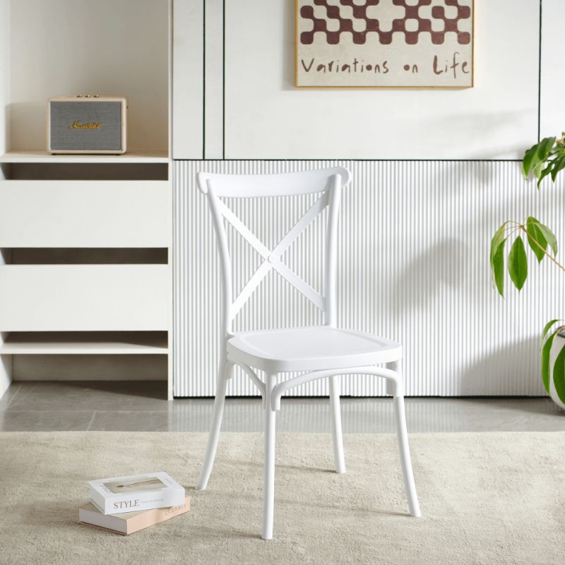 Stohovateľná stolička, biely plast, SAVITA