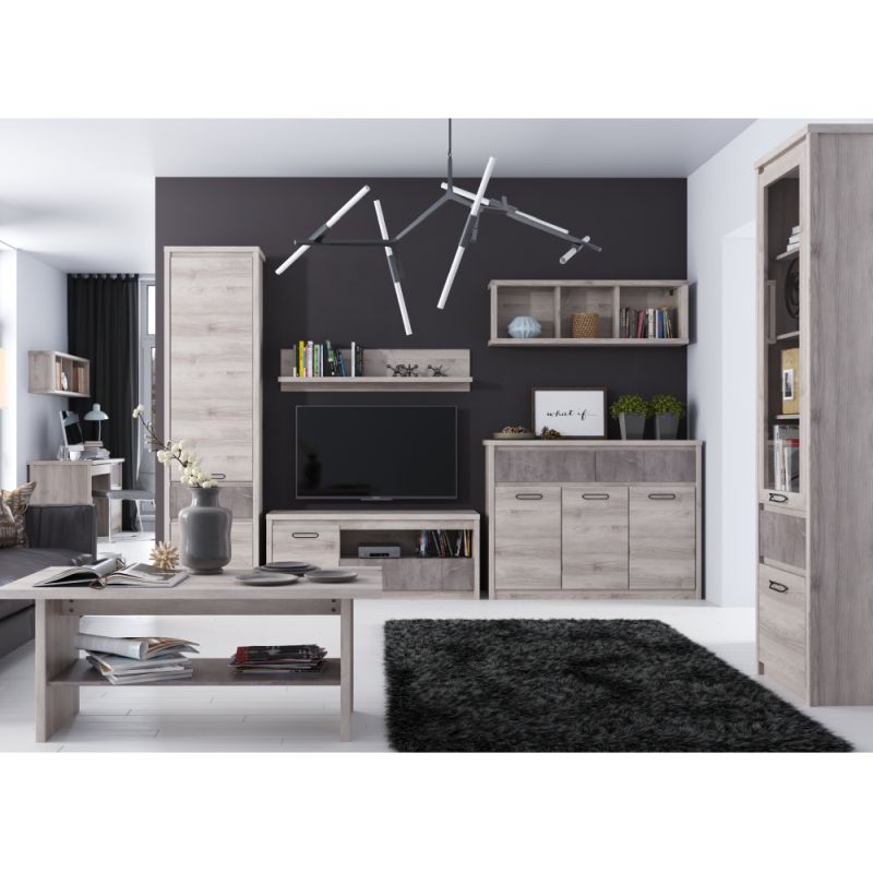 Komoda, 126cm, kombinovaná, gaštan nairobi, onyx, JESI 3D2S