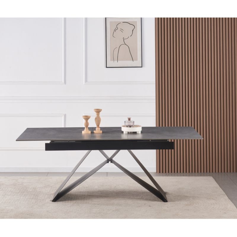 Jedálenský stôl, 160x90cm, rozkladací, keramika, betón, čierny, MAJED