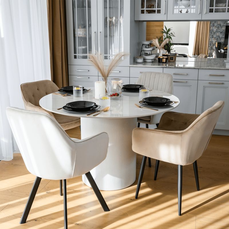 Jedálenský stôl, okrúhly 120cm, kameň, biely mramor, MAHIR TYP 1