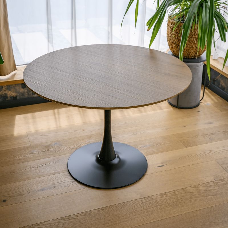 Jedálenský stôl, okrúhly 110cm, MDF, dub, čierny, REVENTON NEW