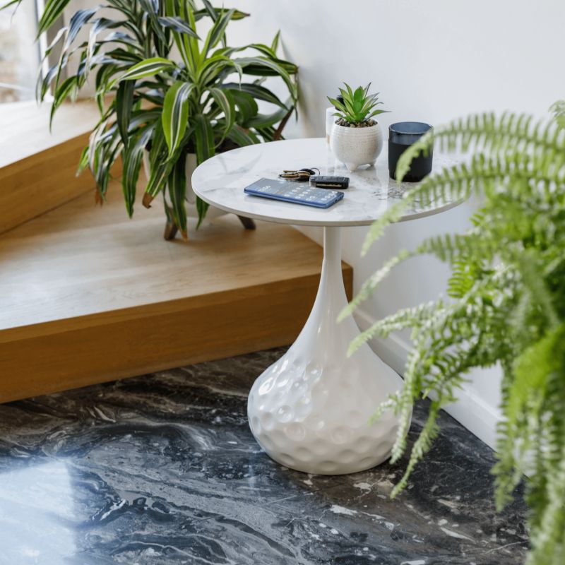 Konferenčný stolík, 50x50cm, biely mramor, oceľ, EBREL