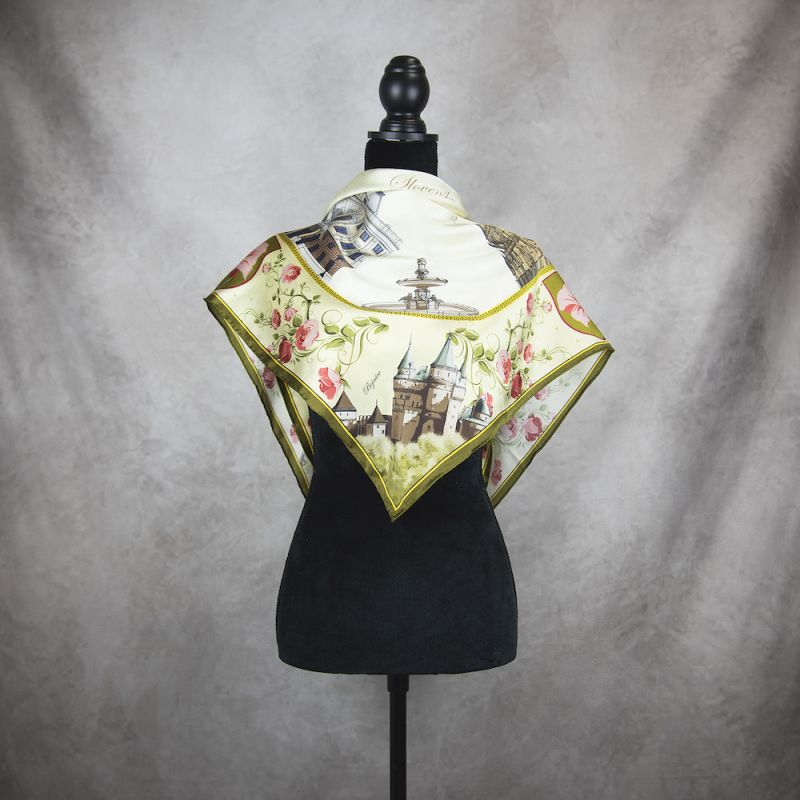 Módna hodvábna šatka SLOVENSKO - ZELENÁ, 90 x 90cm