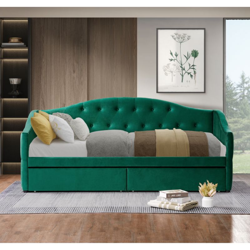 Posteľ, 90x200, s roštom, zelená, látka, ZASKA