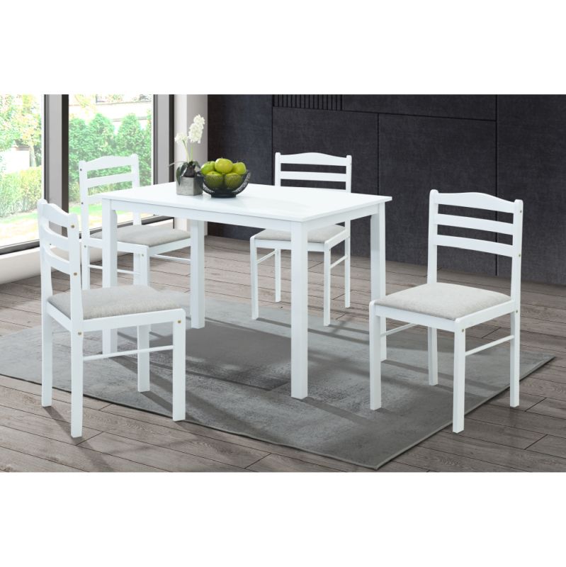 Jedálenský set 1+4, 110x70cm, MDF, biely, látka béžovosivá, SOMIN