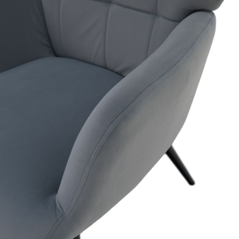 Kreslo s podnožou, čierny kov, sivá látka, HABEN