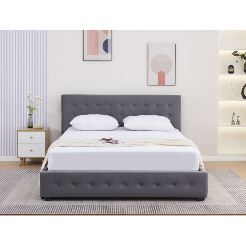 Manželská posteľ, 160x200, s roštom, sivá, MINDY