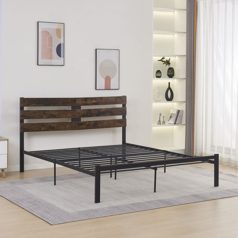 Manželská posteľ, 160x200, s roštom, dub rustikal, kov, ANEYA