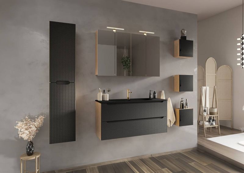 Vysoká skrinka, 35cm, dub olejovaný, čierna, LUXOR BLACK 80-01-1D