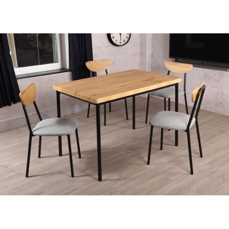 Jedálenský set 1+4, 110x70cm, MDF, dub svetlý, látka sivá, MADIO