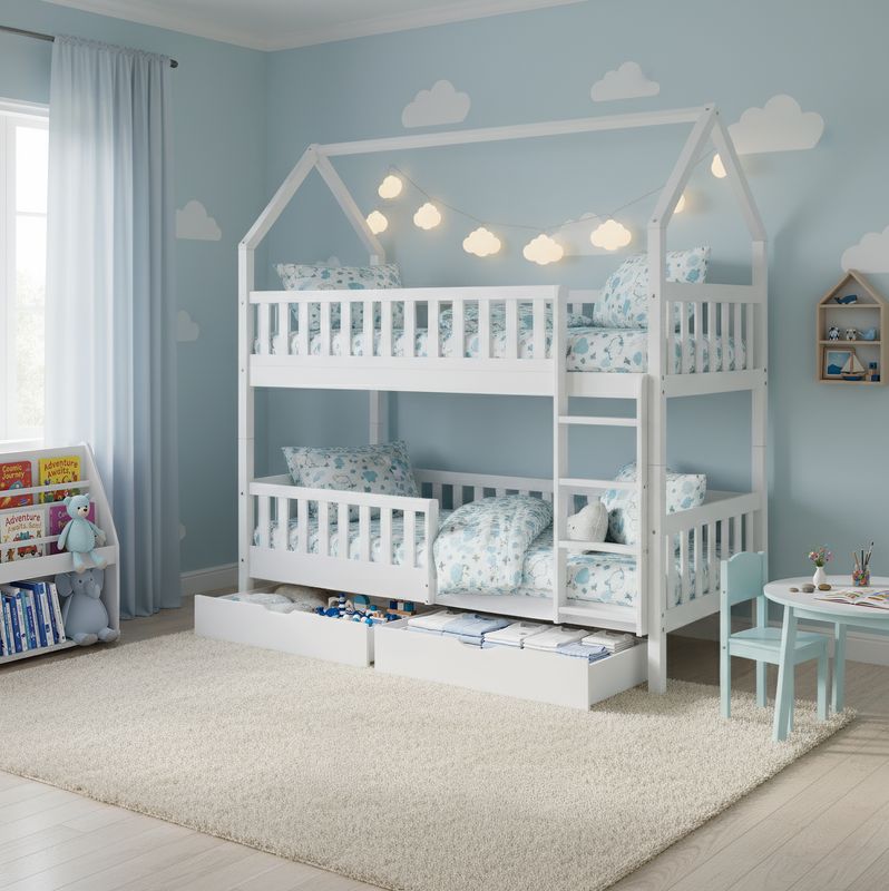 Montessori poschodová posteľ,  90x200, biela, VENITA TYP 2