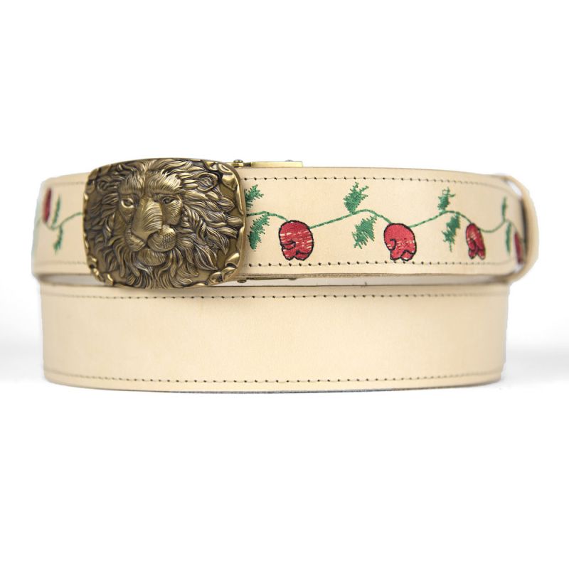 Kožený opasok s výšivkou, automatická pracka, 131cm, Limitovaná edícia 16