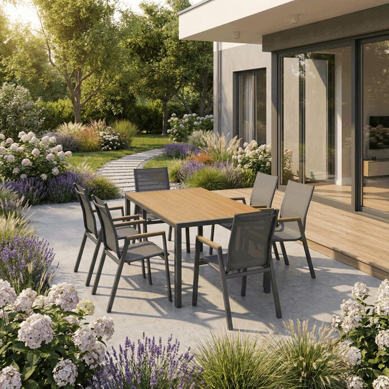 Záhradný stôl 150x89cm, kov, polywood, hnedý, AZT-S1215 OAK