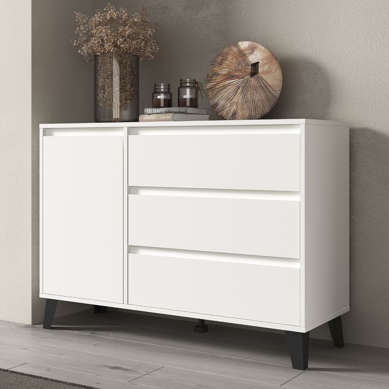 Komoda, 110cm, kombinovaná, biela, BOGAN NEW 1D3S