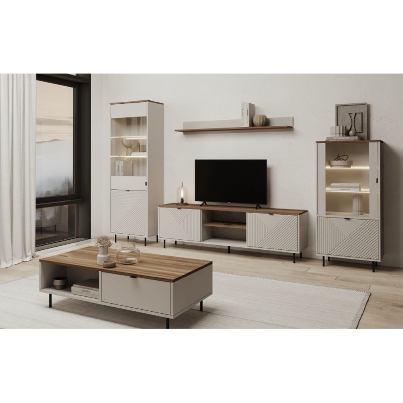 TV stolík, 183cm, kašmír, dub castello, EYCO 2D