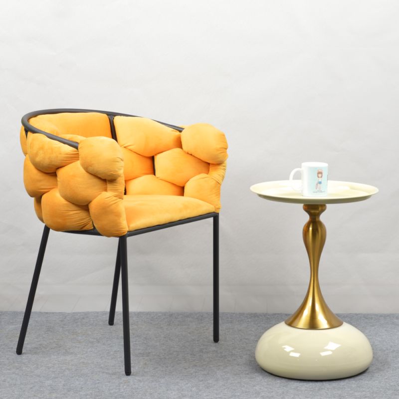 Jedálenské kreslo, žltá Velvet látka, nohy kov čierny, DOROTA