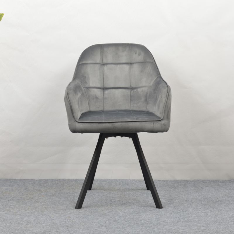 Otočné jedálenské kreslo, tmavosivá Velvet látka, kov čierny, SAMANTA