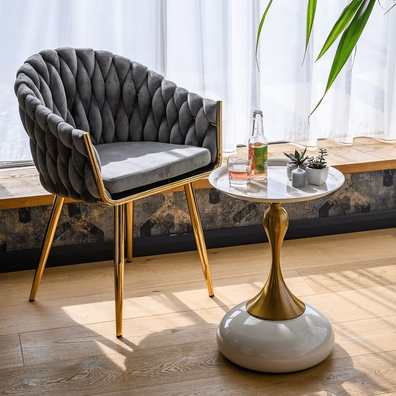 Príručný stolík, 40x40cm, biely Ivory, zlatý, FEJ