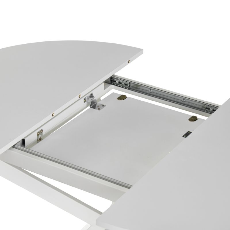 Jedálenský stôl, okrúhly, 100cm, rozkladací, MDF, biely, ABERO TYP 1