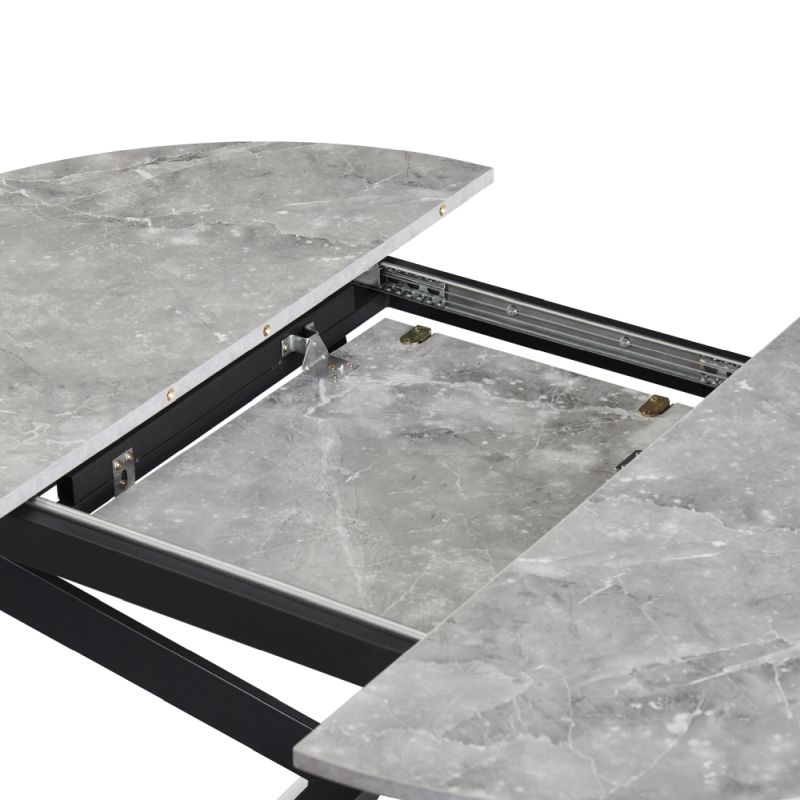 Jedálenský stôl, okrúhly, 100cm, rozkladací, MDF, betón, čierny, ABERO TYP 1