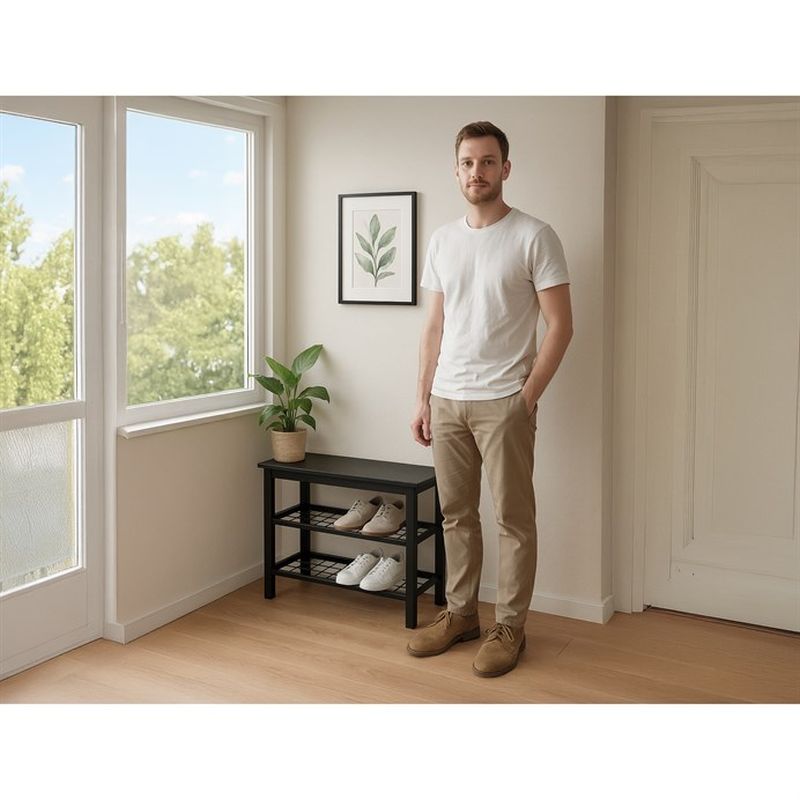 Botník, 81cm, 2 police, čierny, ABO-W2015 BK