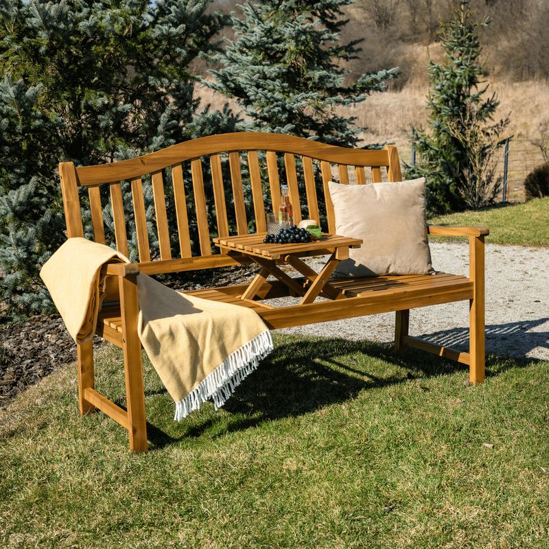 Záhradná lavička, so stolíkom, 150cm, masív, akáciové drevo, TAIMA