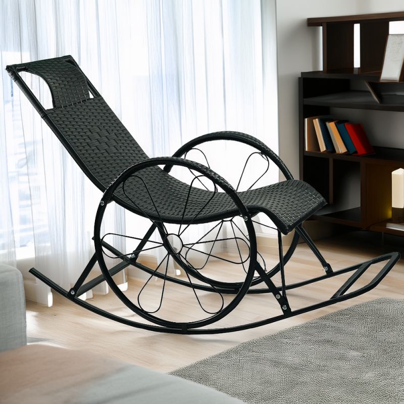 Hojdacie kreslo, kov čierny, čierny umelý ratan, ROKIN