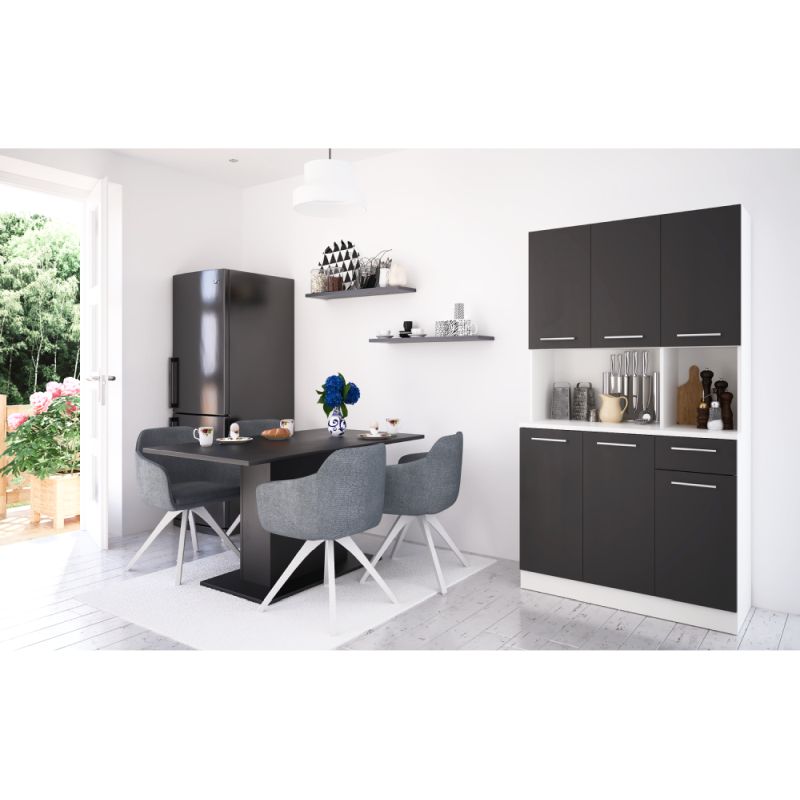 Šesťdverový kredenc, 100cm, biely, čierny, PELION NEW