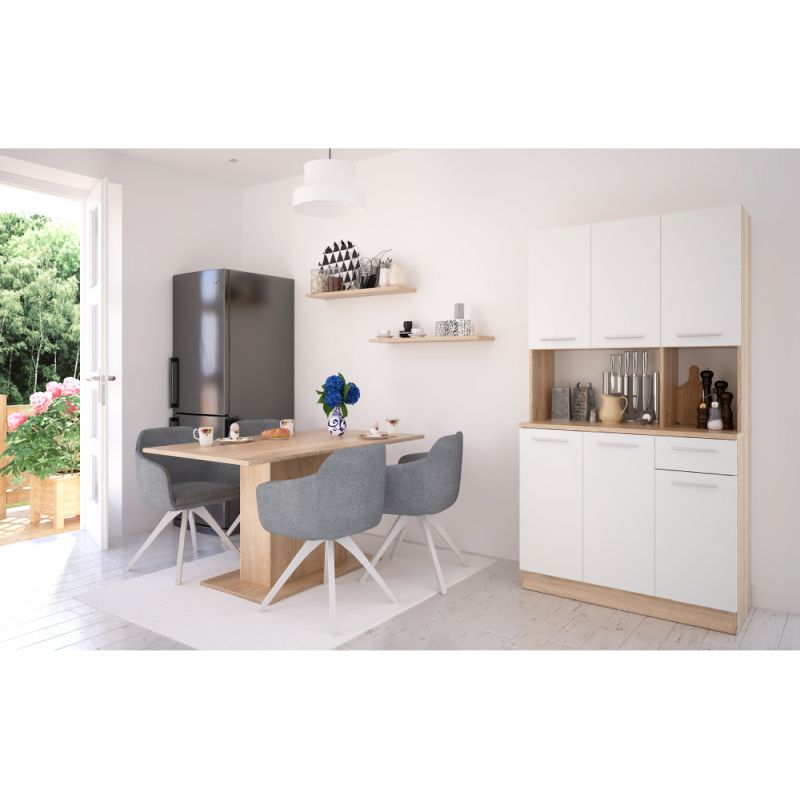 Šesťdverový kredenc, 100cm, dub sonoma, biely, PELION NEW