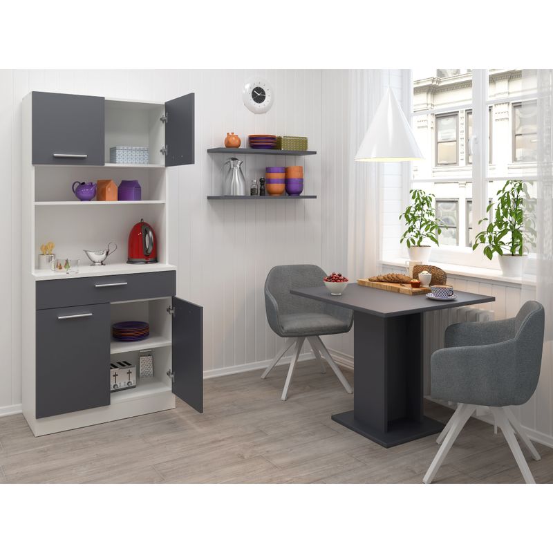 Štvordverový kredenc, 80cm, biely, grafit, DOMIS NEW