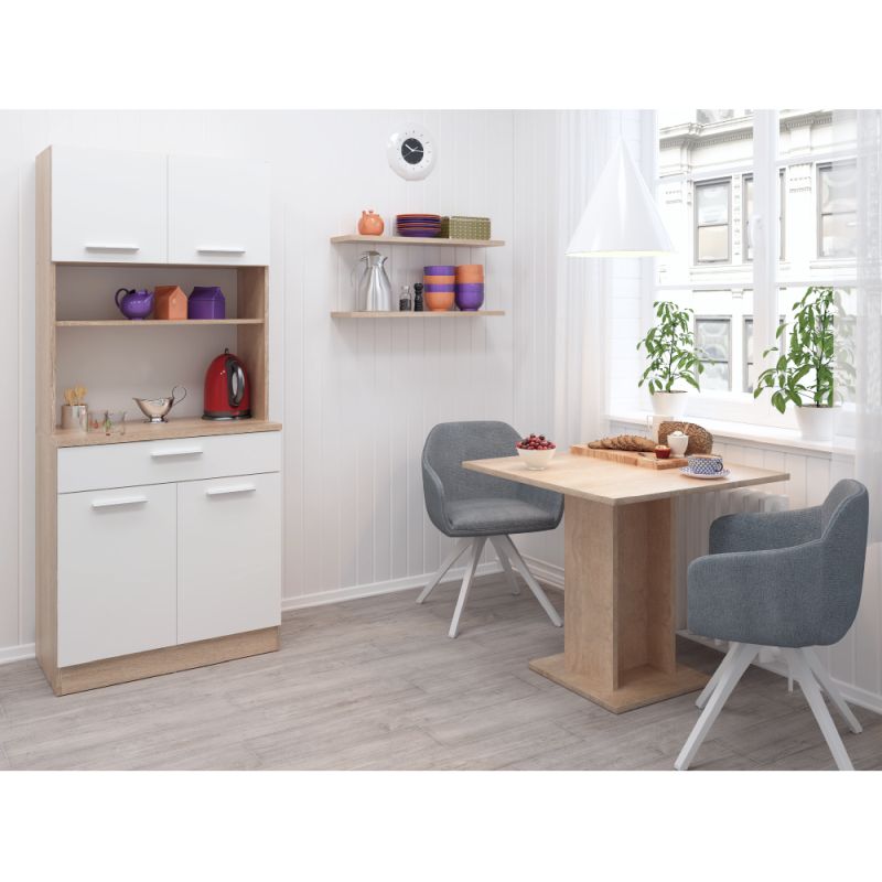 Štvordverový kredenc, 80cm, dub sonoma, biely, DOMIS NEW