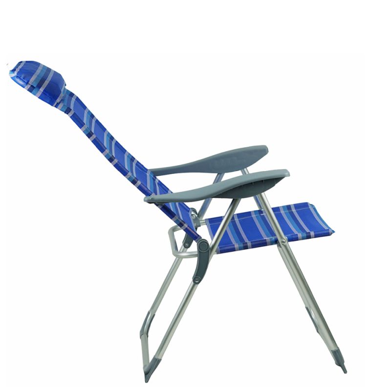 Záhradné, polohovacie kreslo, látka modrá, kov sivý, AVELAR