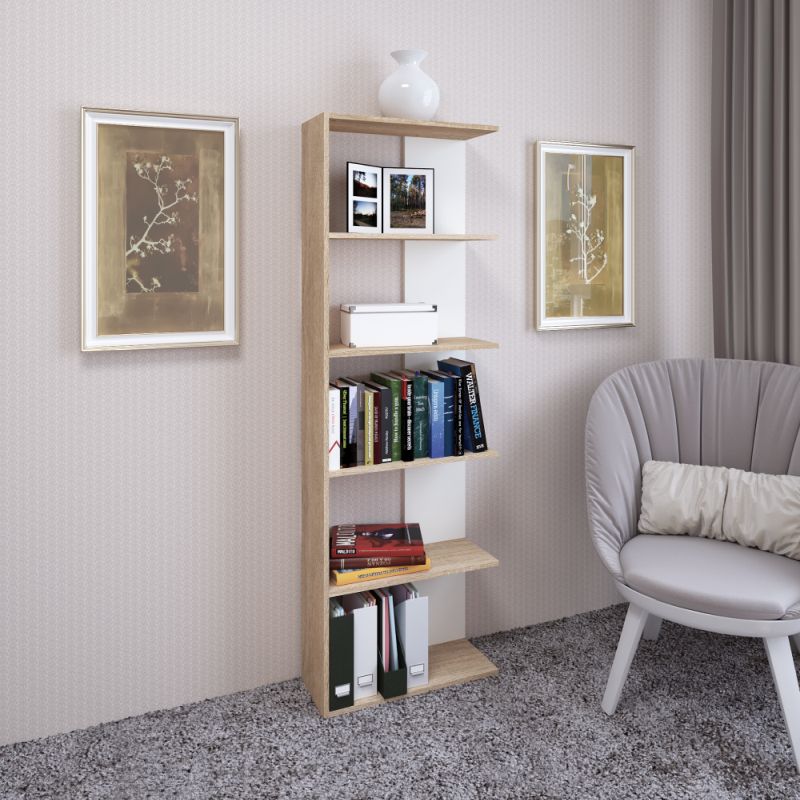 Regál, 60cm, dub sonoma, biely, AGATIO