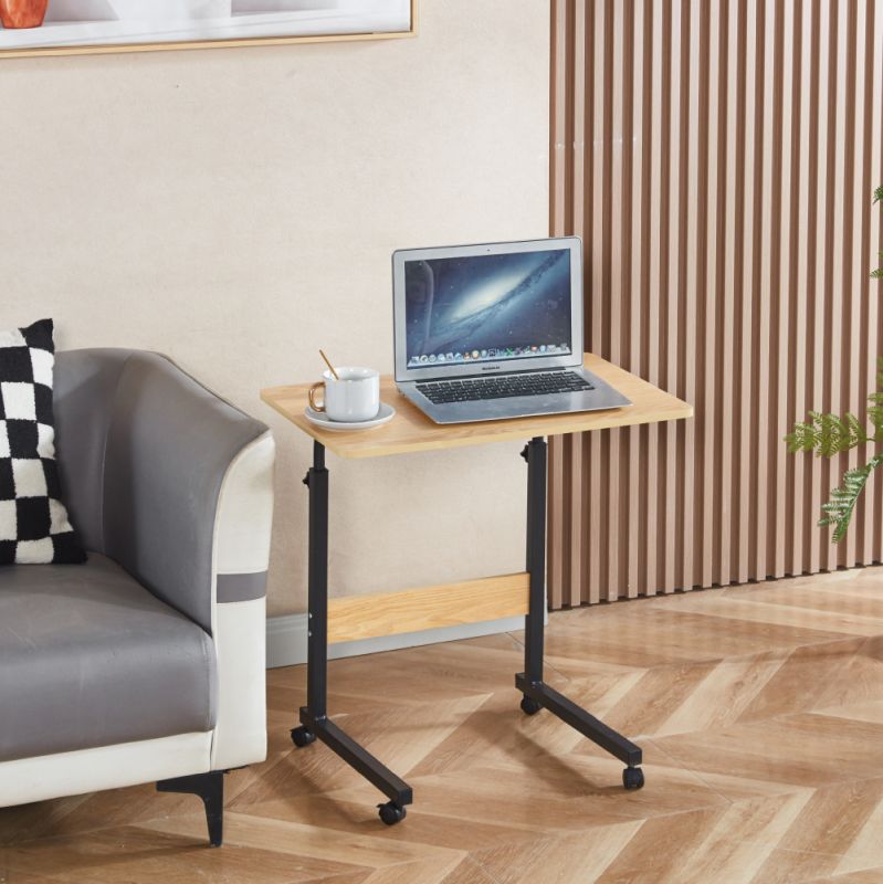 Nastaviteľný PC stôl 60x40cm, s kolieskami, dub, čierny, JUSTUS