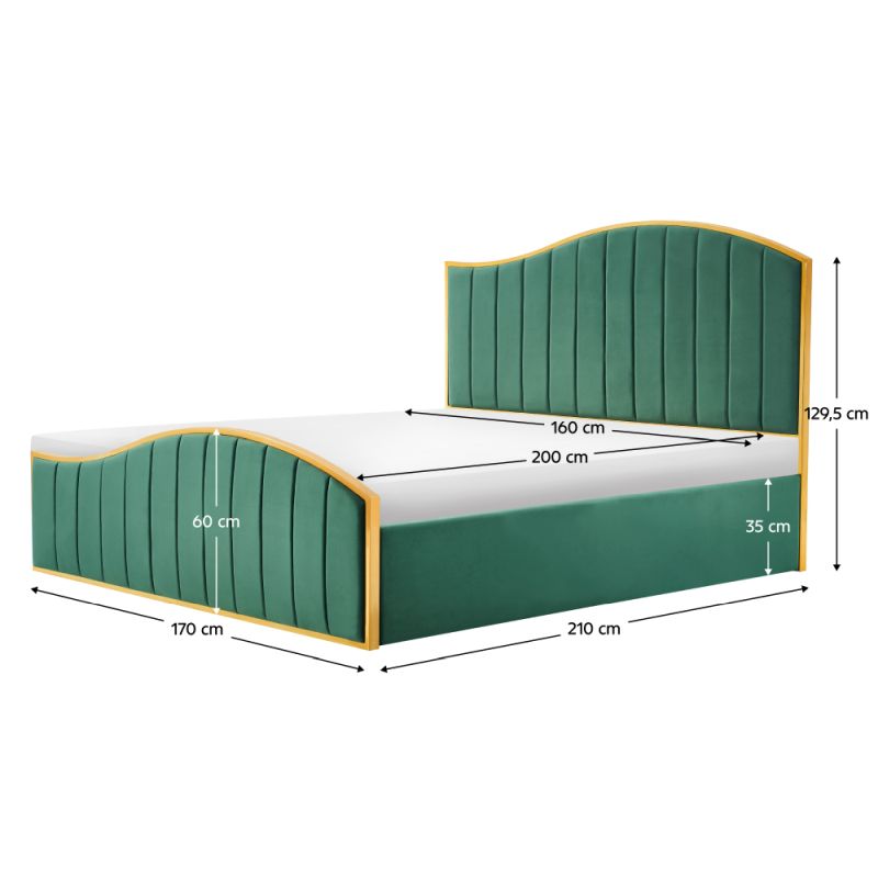 Manželská posteľ, 160x200, s roštom, zelená, látka, GEORGIA