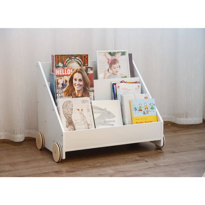 Detská knižnica, 64cm, s kolieskami, biela, BERUS