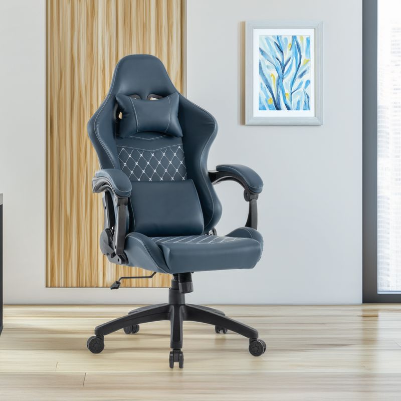 Kancelárske, herné kreslo, modrá koža, SAMIE