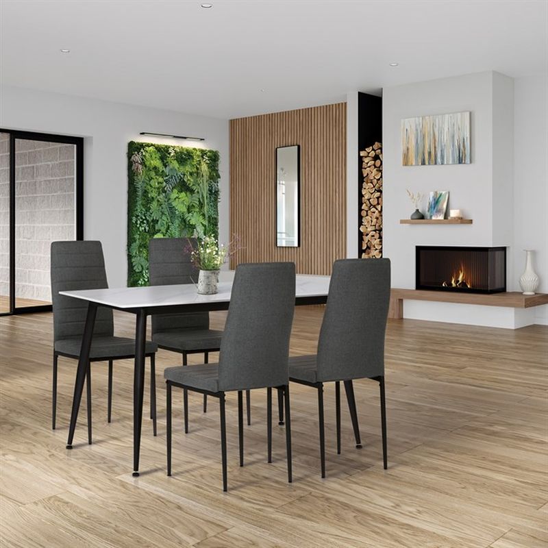Jedálenský set 1+4, 130x70cm, keramika, biely, látka sivá, ASE-1004 GREY2