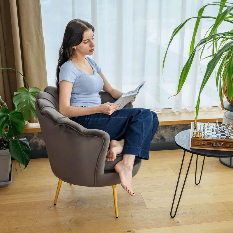 Kreslo Art-deco, kov gold chróm zlatý, sivohnedá Velvet látka, NOBLEO